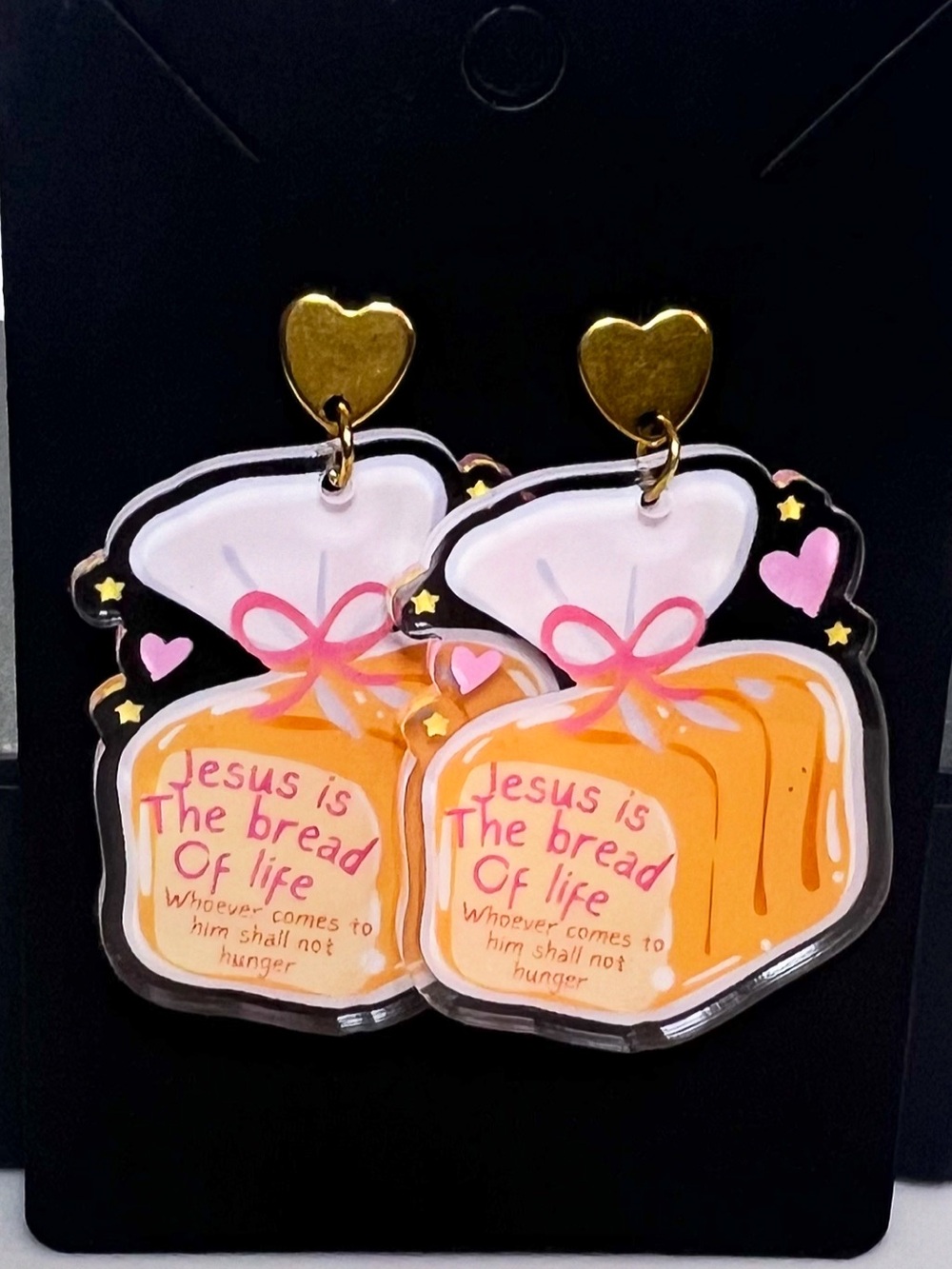Bread of Life Acrylic Dangle Earrings - Pink & Orange
